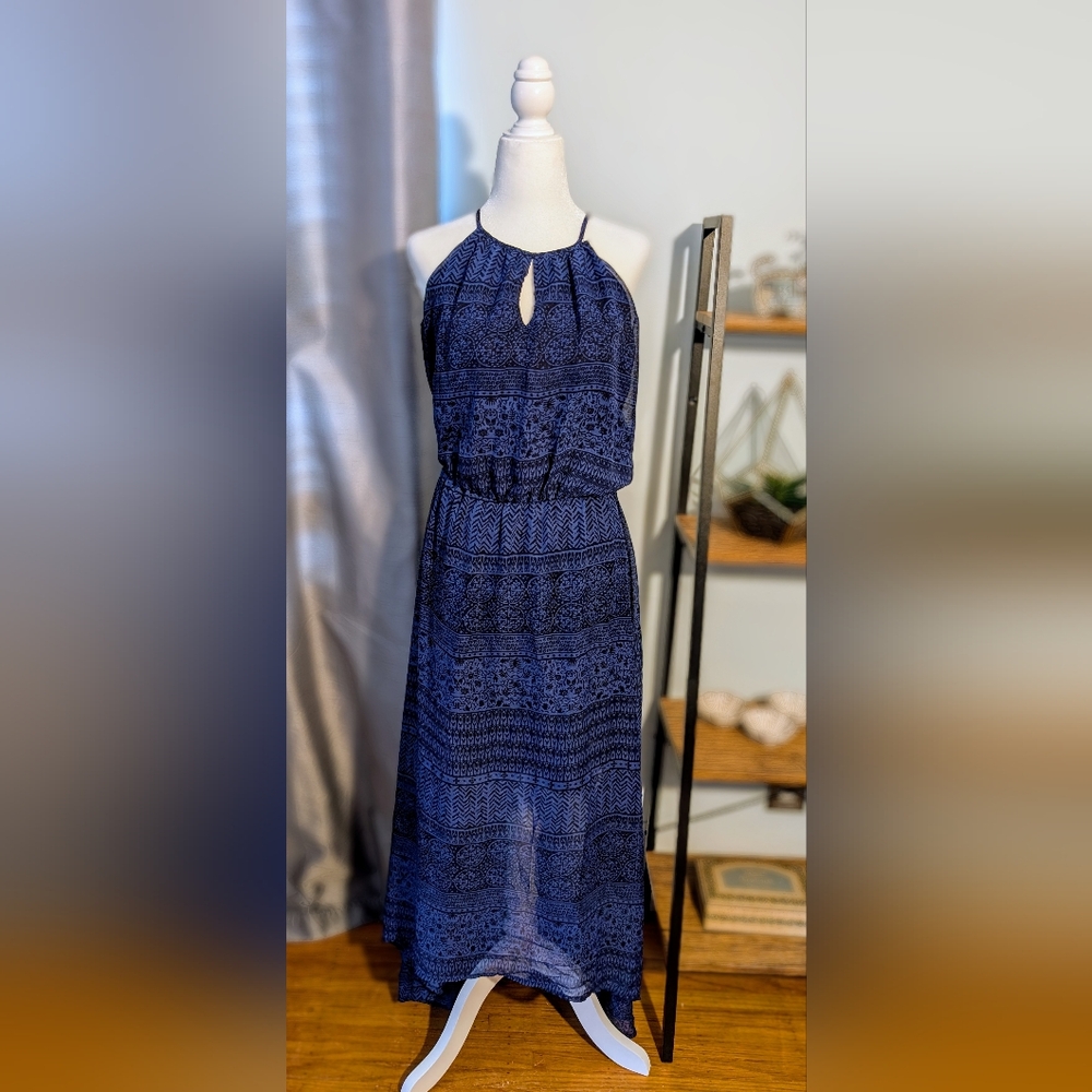 Xhilaration Blue Sheer Overlay Maxi Dress w/ Mini Lining Size Small Boho